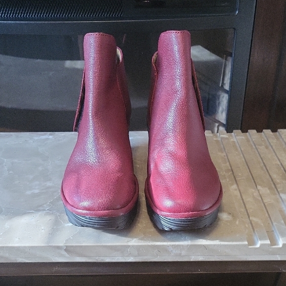 Fly London Red Ankle Booties with Rugged Sole - Picture 2 of 10